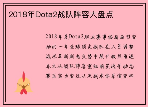 2018年Dota2战队阵容大盘点